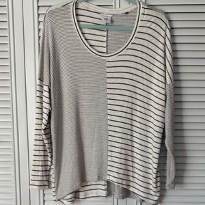 CAbi Oversized Black and White Striped Long Sleeve Top